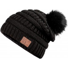 Bluetooth Beanie for Women, Deegotech Women Winter Hat, Gift for Women Girls Mom, Bluetooth 5.0 Wireless Headphones Beanie, Pompom Knit Beanie Hat Warm Ski Cap-Black